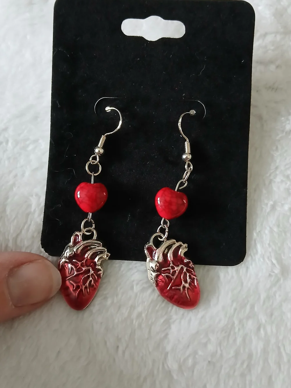 Anatomical Heart Drop Dangle Earrings Set [Silver & Red] - NWT on Card